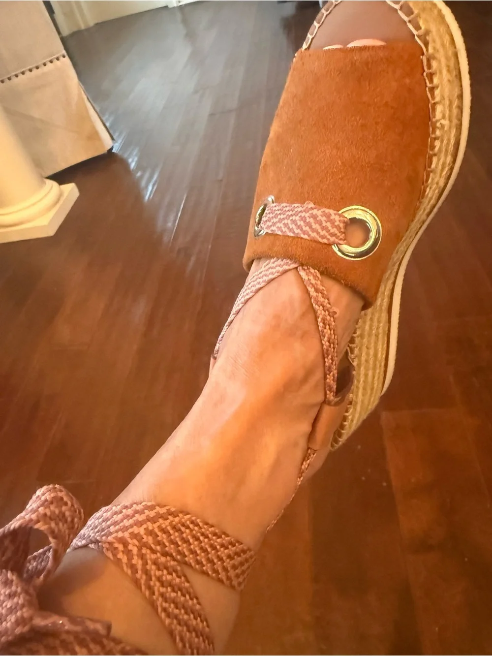 See by Chloe Suede Espadrille Platform Sandals with Pink and Lavender Straps